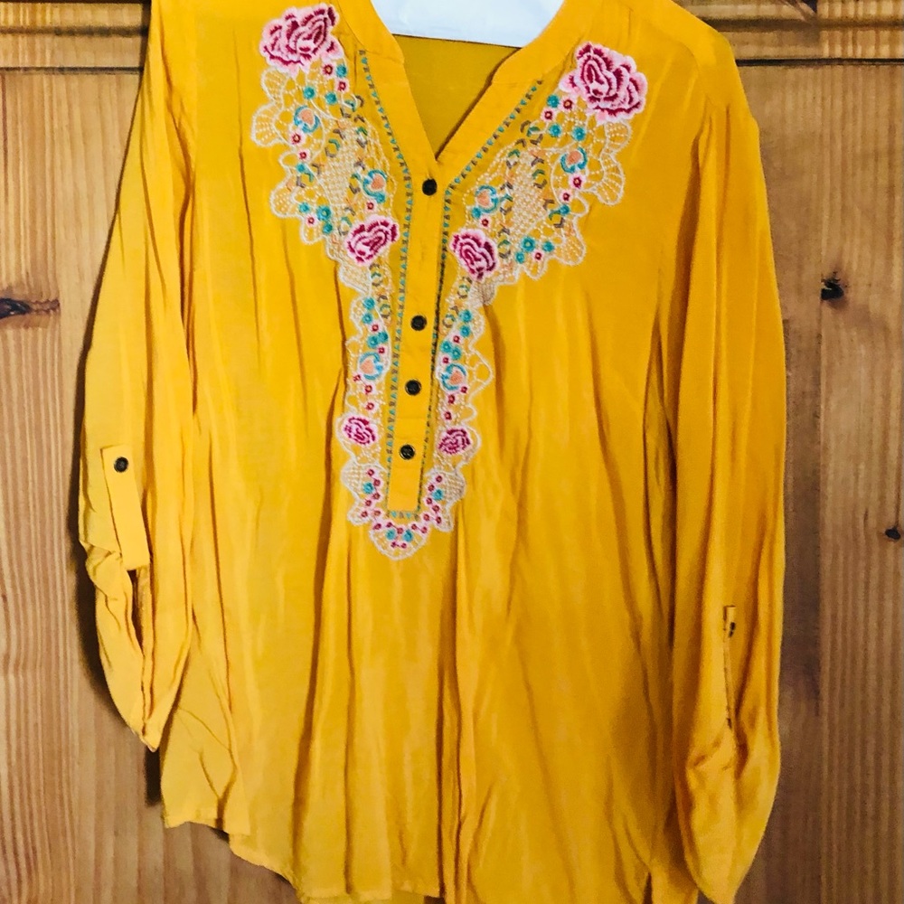 Mustard Embroidered Top